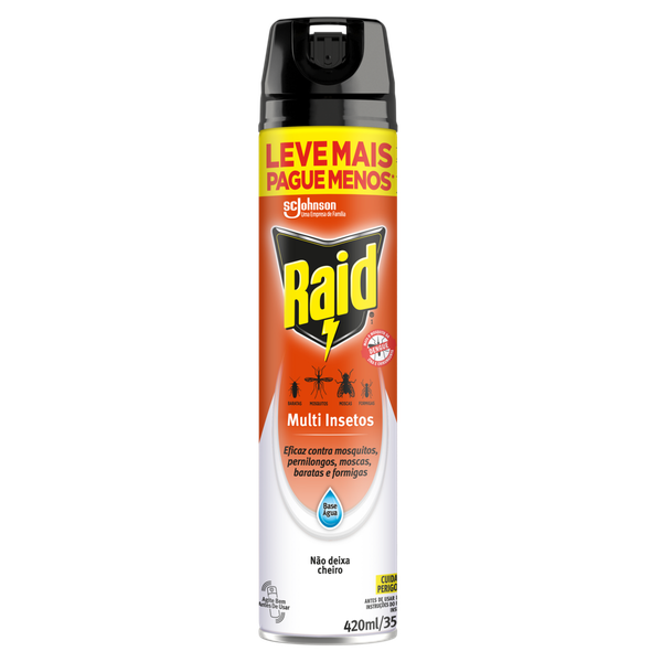 Inseticida Aerossol Raid Multi- Insetos Base Água Lev+pag Menos 420ml