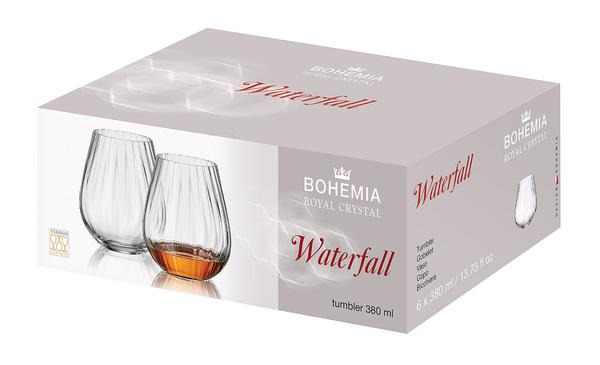Kit com 6 Copos de Crystal Bohemia Sarah Waterfall 380ml (Importação Brasão)