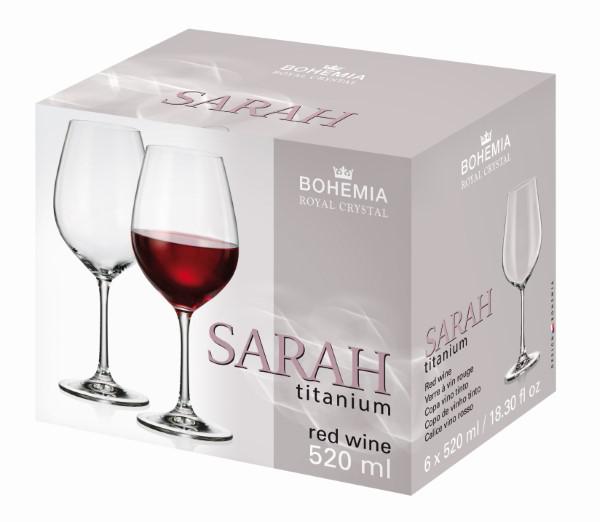 Kit com 6 Taças Crystal Bohemia Sarah Titanium Vinho Tinto C/6 520ml (Importação Brasão)