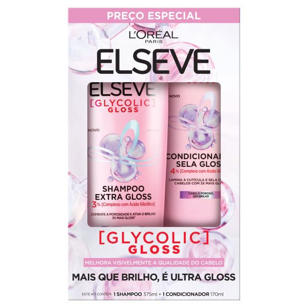 Kit Elseve Shampoo 375ml + Condicionador 170ml Glycolic Gloss