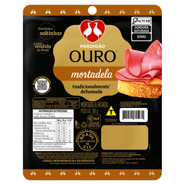 Mortadela Fatiada Defumada Ouro Perdigão 200g