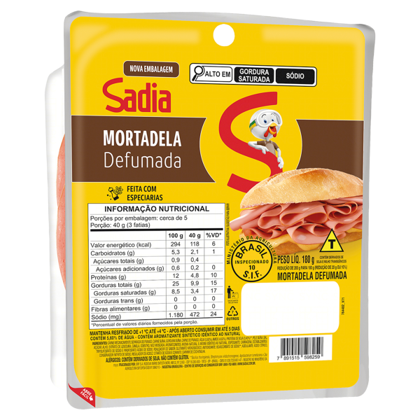Mortadela Sadia Defumada Fatiada 180g