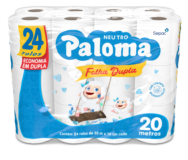 Papel Higiênico Paloma Neutro Folha Dupla 20m C/24 Rolos