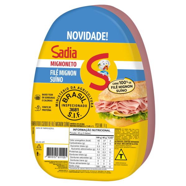 Presunto Sadia de Filé Mignon Suíno Peça Inteira  Kg