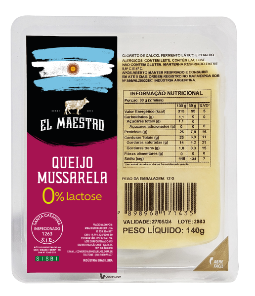 Queijo Mussarela Argentino Fatiado Sem Lactose El Maestro 150g (Importação Brasão)