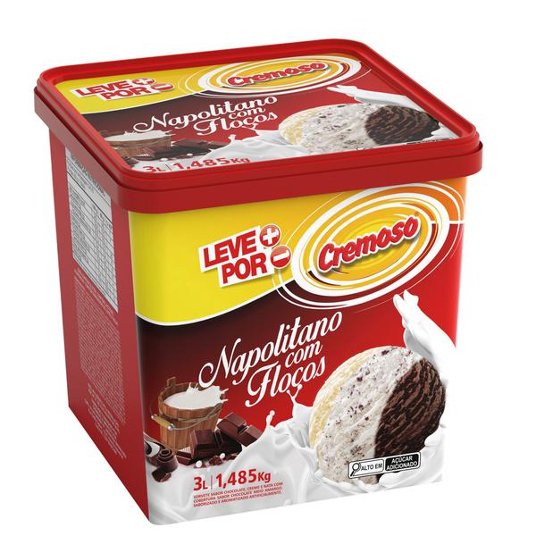 Sorvete Cremoso Napolitano e Flocos 3L