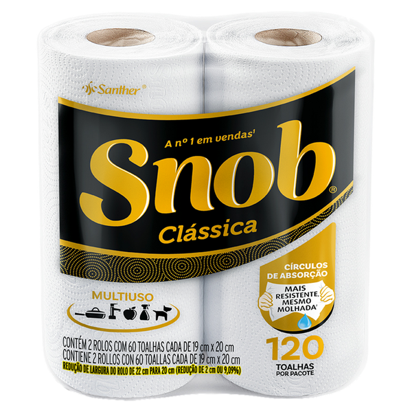 Toalha De Papel Snob Folha Dupla Branca C/2