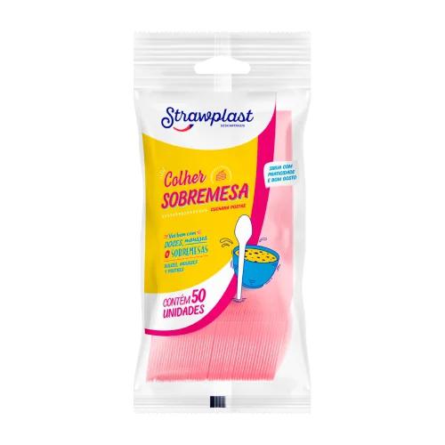 COLHER SOBR STRAWPLAST ROSA