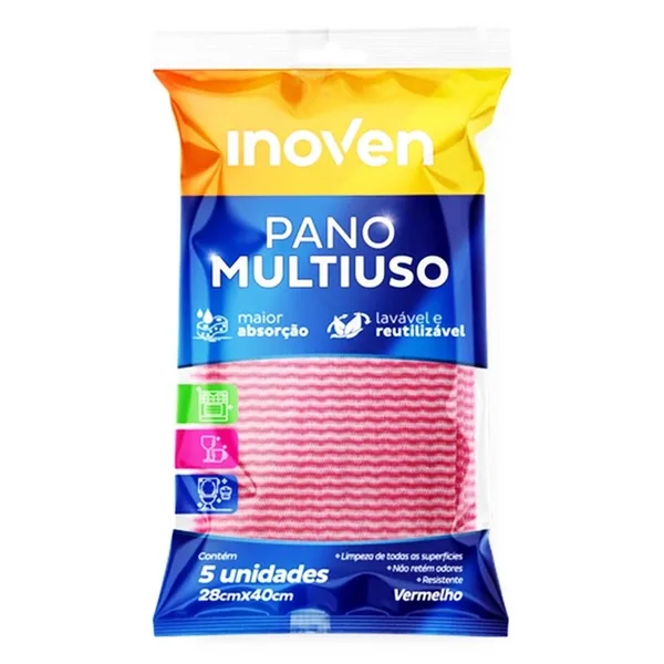PANO MULTIUSO INOVEN VERMELHO PCT 5UN