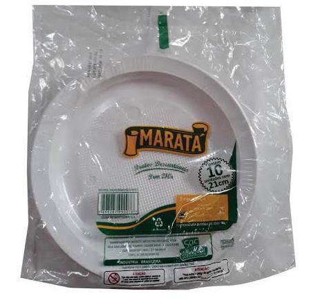 PRATO RASO BRANCO MARATA 21CM C 10UN