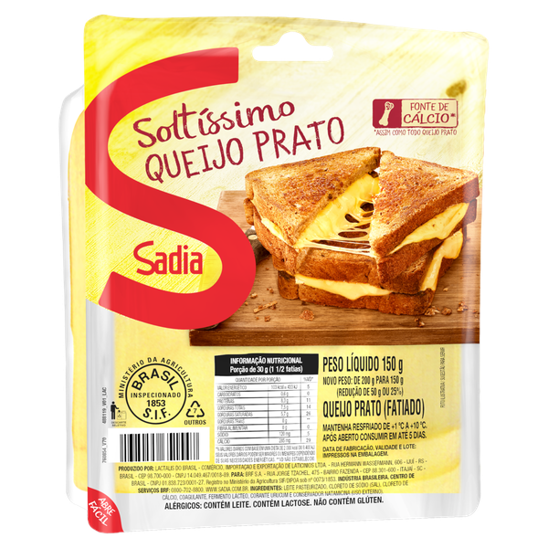 QUEIJO PRATO SADIA FAT 150G