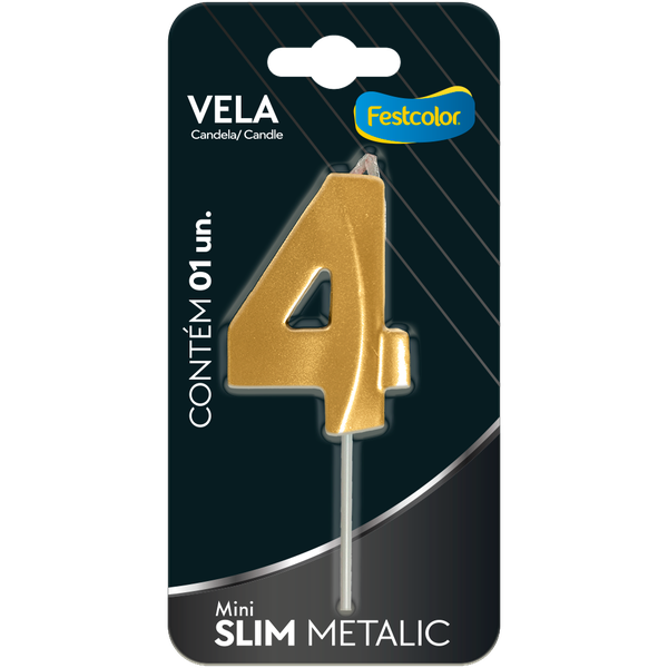 VELA MINI SLIM METALLIC DOURADA FESTCOLOR N4