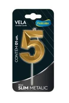 VELA MINI SLIM METALLIC DOURADA FESTCOLOR N5