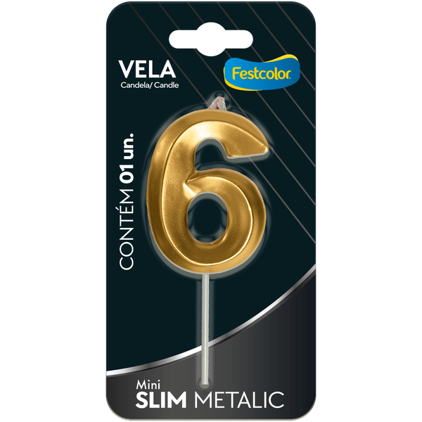 VELA MINI SLIM METALLIC DOURADA FESTCOLOR N6