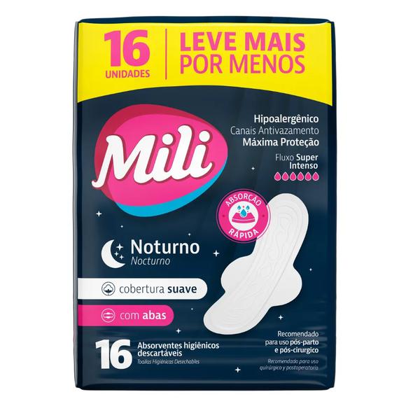 ABSORVENTE MILI MULHER NOTURNO DISCRETO C/16 C/ABAS