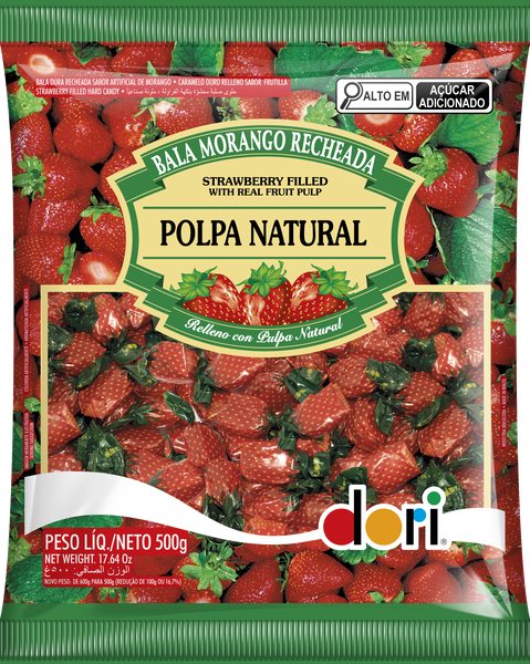 BALA MORANGO RECHEADA DORI 500G