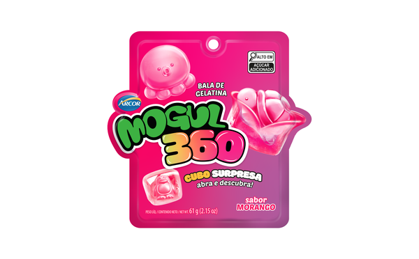 BALA ARCOR GELATINA MOGUL 360 CUBO MORANGO 26G
