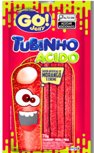 BALA TUBINHO GO JELLY 70G MORANGO ACIDO