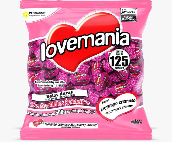 BALA LOVE MANIA 500G MORANGO CREMOS
