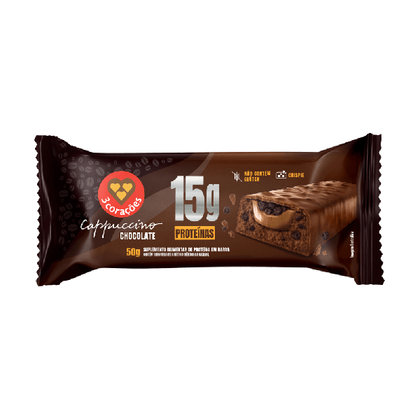 Barra de Proteina 3 Corações Cappuccino 50g Chocolate