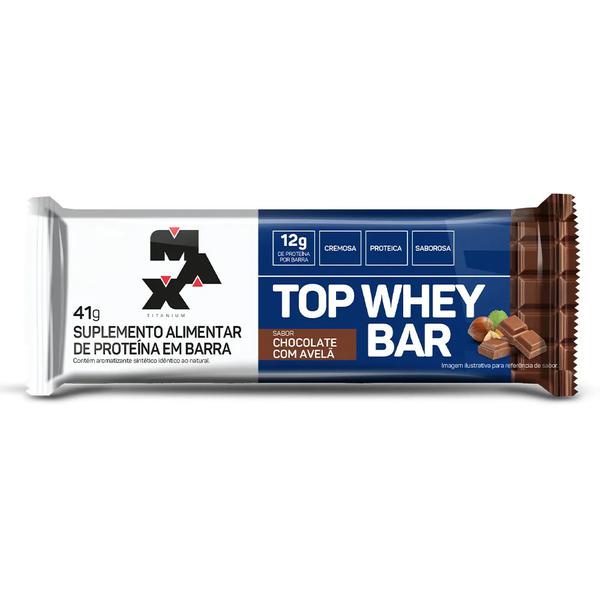 Barra de Proteina Top Whey Bar Max Titanium Un 41g Chocolate C/ Avela