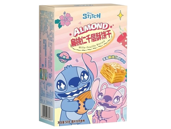 BISC.DISNEY STITCH 50G FOLHEADO C/AMENDOA