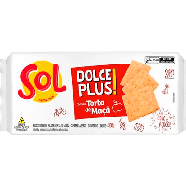 BISC DOCE SOL DOLCE PLUS 360G TORTA MACA