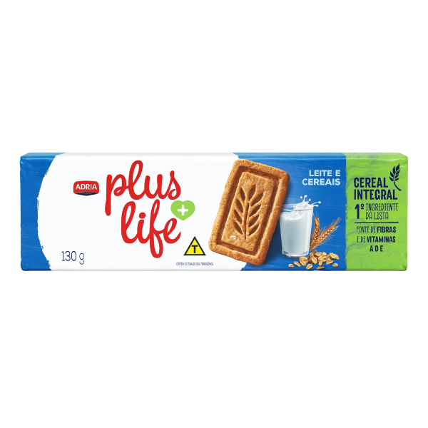 BISCOITO ADRIA PLUS LIFE 120G LEITE/CEREAIS