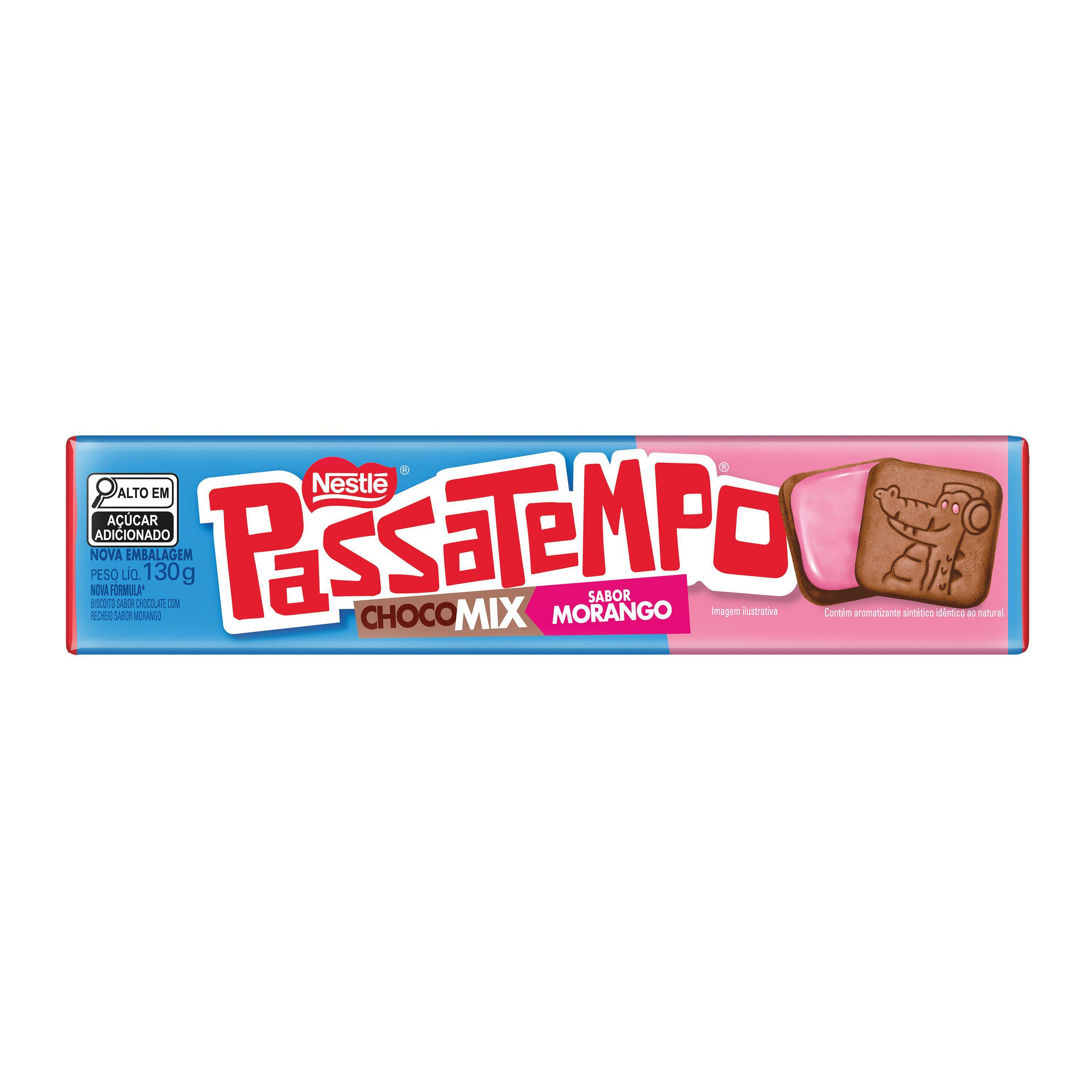 BISCOITO PASSATEMPO CHOCOMIX SABOR MORANGO 130G