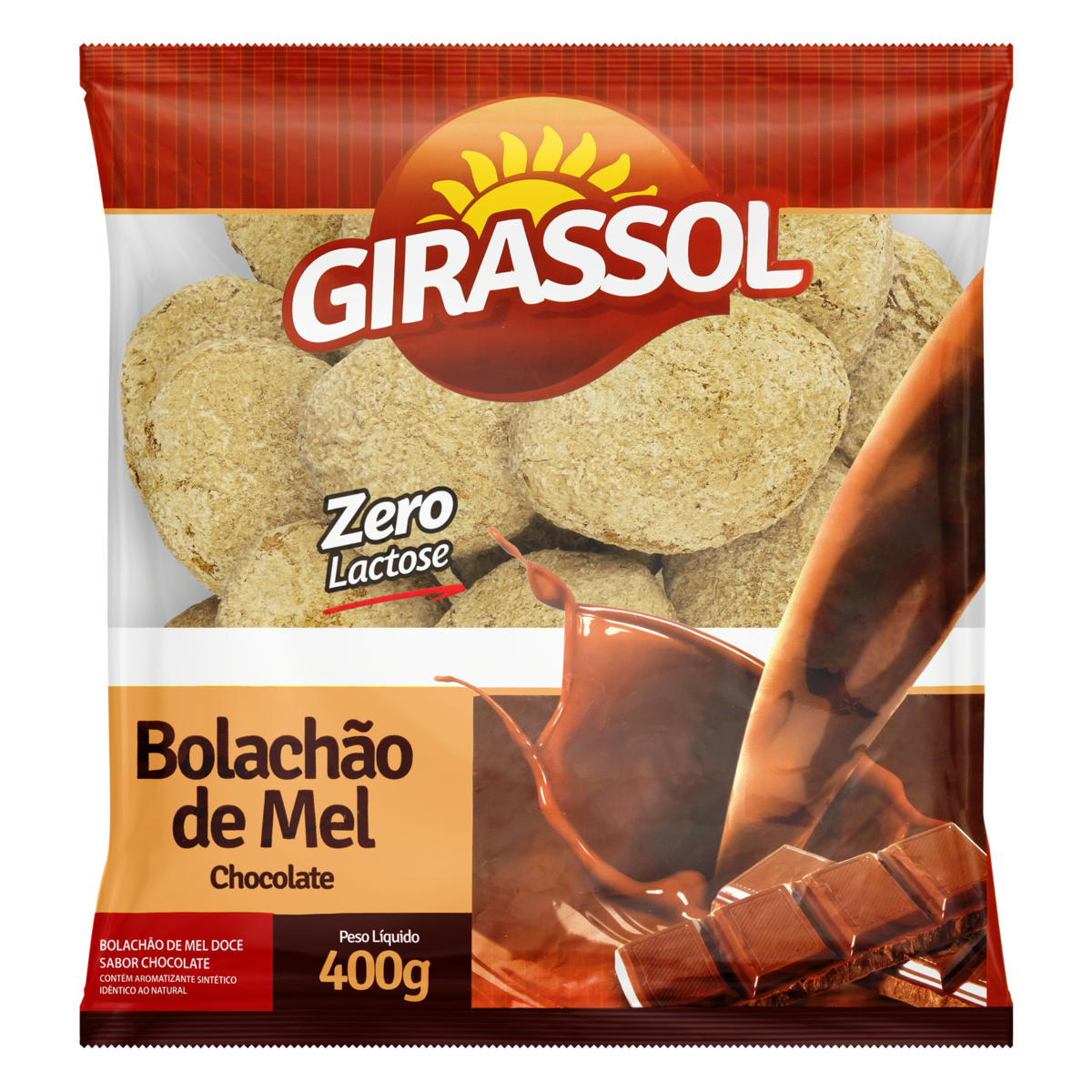 BISCOITO GIRASSOL BOLACHAO DE MEL ZERO LACTOSE CHOCOLATE 400