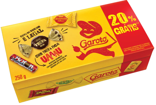 BOMBOM SORTIDO 20 PORCENTO GRATIS GAROTO CX 250g 20 % GTS