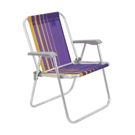Cadeira Praia Tramontina Samoa Alta em Aluminio Tramontina Assento Roxo e Amarelo