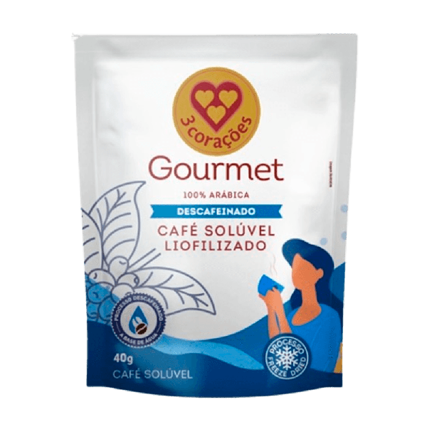 Cafe 3 Coracoes Soluvel Liofilizado Gourmet Sache 40g Descafeinado