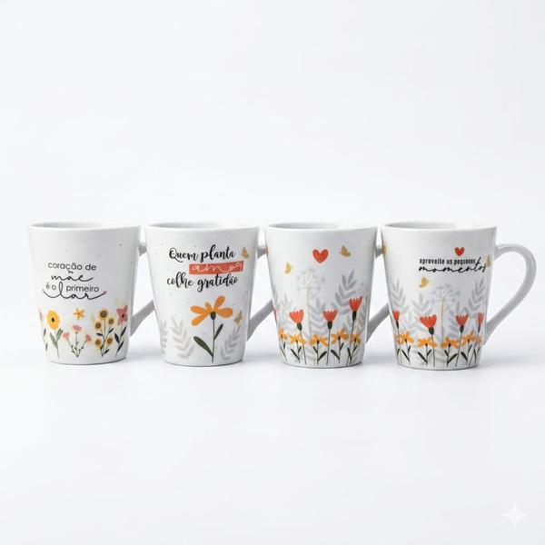 CANECA DE PORCELANA 290ML TULIPA FLORAL
