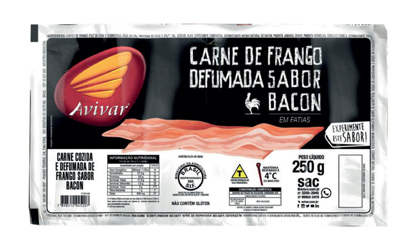 CARNE FRANGO DEFUMADA EM FATIAS SABOR BACON 250G