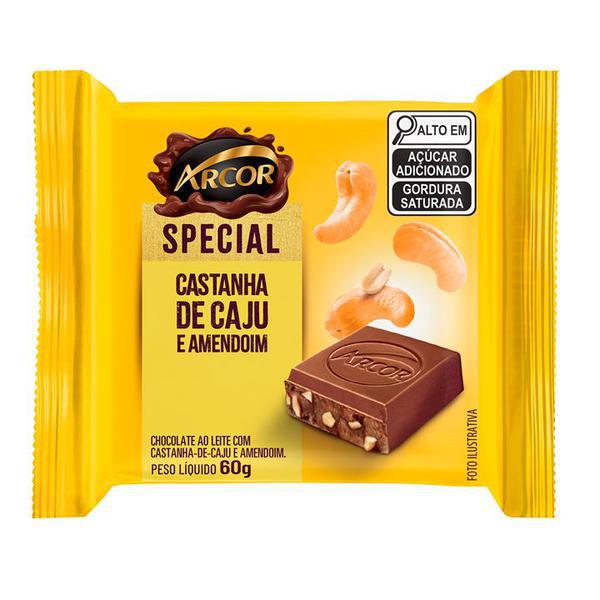 CHOC. ARCOR 70% CACAU SPECIAL C/CAJU E AMENDOIM 60G