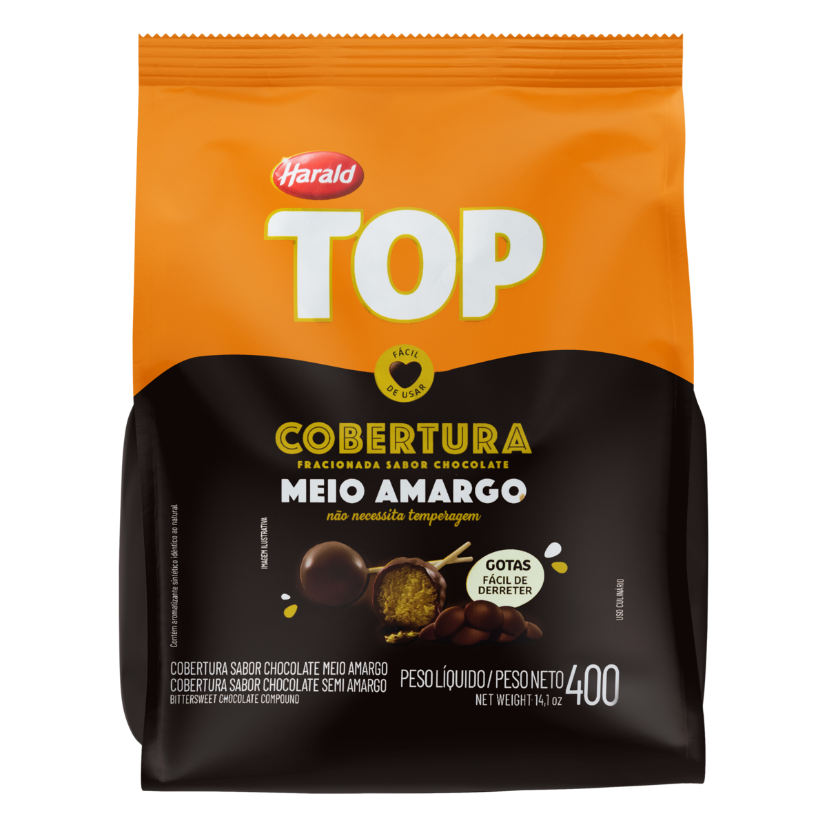 COBERTURA MEIO AMARGO GTS 400 G LINHA TOP HARALD