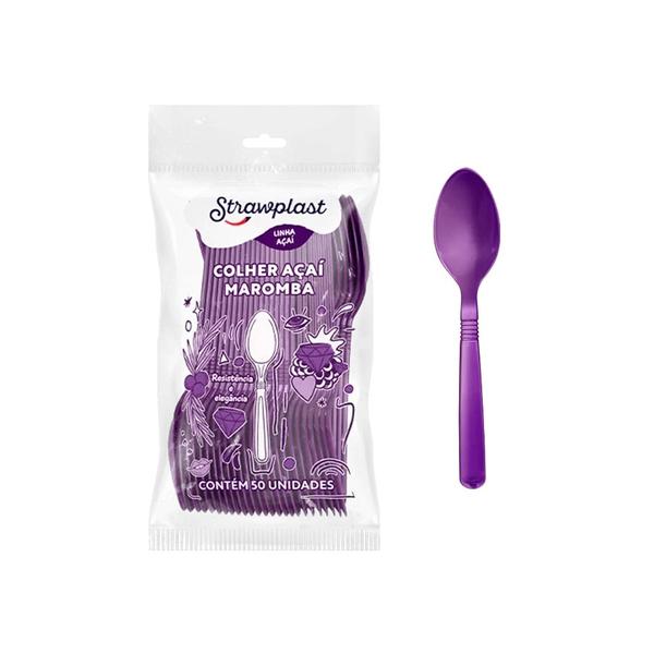 COLHER STRAWPLAST ACAI C/50 ROXA