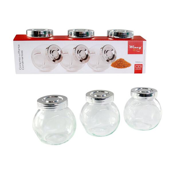 POTE CONDIMENTOS 3PCS ABS VIDRO CROMODADA
