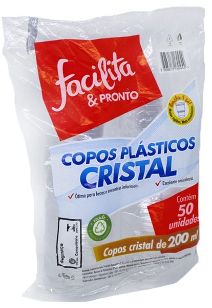 COPO DESC PLAST CRISTAL C/50UN 200ML