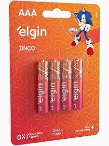 PILHA ZINCO PALITO CARVÃO AAA C/4UN ELGIN 