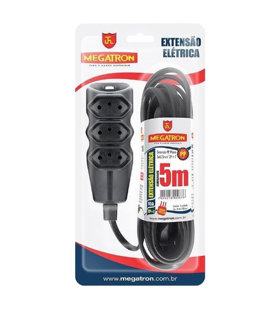 Extensao 5m 2P+T Preta