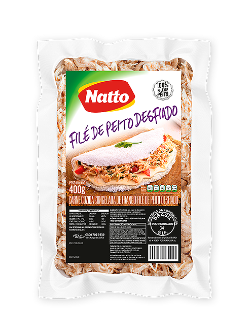 Filé de Peito de Frango Congelado Desfiado Pacote Natto 400g
