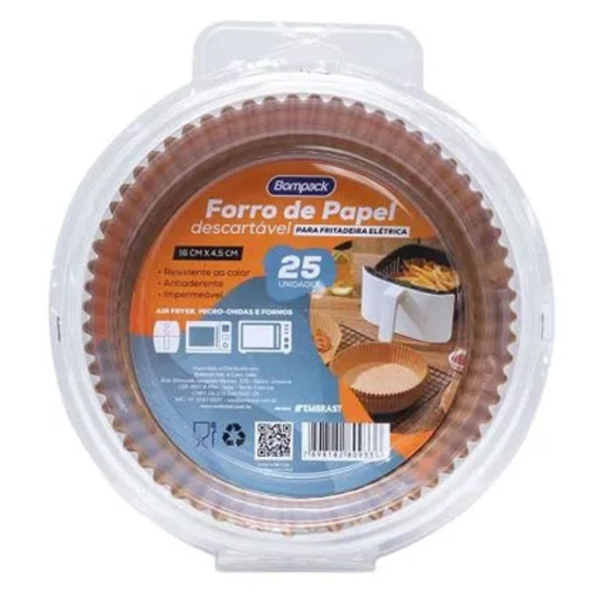 Forro De Papel P/Air Fryer Redonda C/Furo Bompack C/25 Und