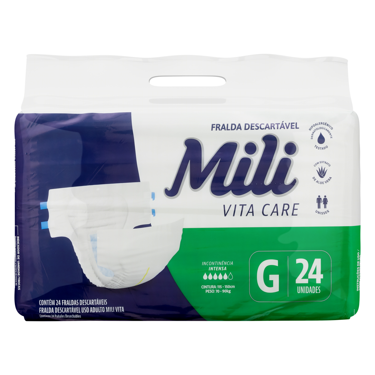 FRALDA ADULTO MILI VITA CARE MEGA G COM 24
