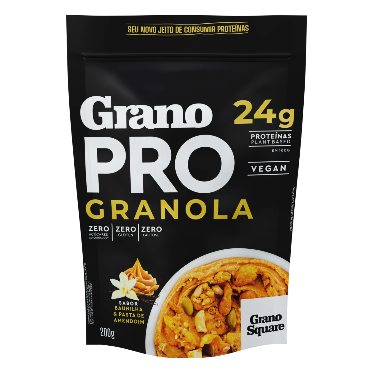 GRANOLA ZERO BAUNILHA E AMENDOIM 200G GRANO SQUARE PRO