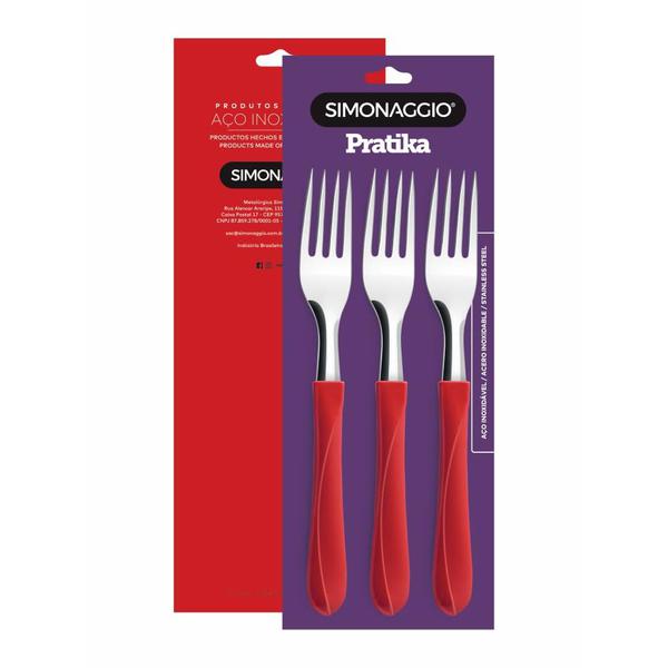 CONJUTO 3 GARFO MESA PRATIKA VERMELHO