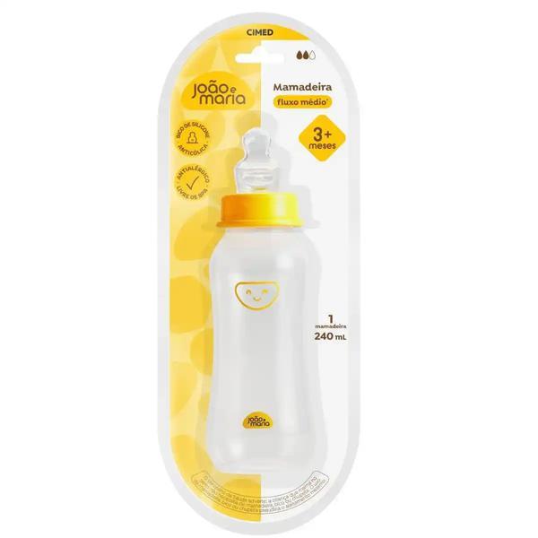 MAMADEIRA AMARELA BICO SILICONE JOAO E MARIA 240ml