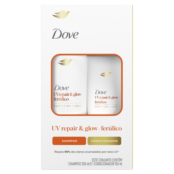 KIT SHAMPOO 350ML + CONDICIONADOR 150ML DOVE UV REPAIR & GLOW+FERÚLICO