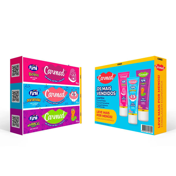 KIT CARMED GEL DENTAL BEIJOS/DENTAD/MINHOCA 70g